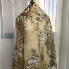 ❀❀ This stunning floral Embroidered Lace trims design piece has soft hand feel, ideal for wedding dress, clothing, party dress, dolls outfits, curtains, shams, lamp shades, headpieces, costumes, accessories, Apparel, handcraft accessory, etc. Intricate Embroidered Shawl For Wedding, Intricately Embroidered Wedding Shawl, Intricate Embroidered Wedding Shawl, Bohemian Embroidered Fabric For Spring Wedding, Elegant Floral Embroidered Fabric For Banquet, Cream Embroidered Fabric With Floral Design For Party, Bohemian Wedding Embroidered Fabric With Floral Details, Party Cream Embroidered Fabric With Floral Design, Lace Floral Embroidered Wedding Dupatta