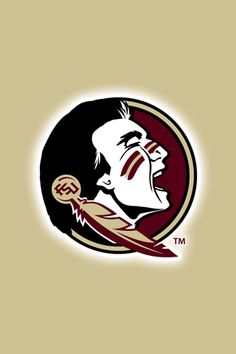 the florida state football logo on a tan background with an image of a man's face