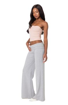 Enjoy all the maximums—ease, comfort and style—in these knit pants designed with a fold-over waistband and wide, flowy legs. Pull-on style 95% cotton, 5% spandex Machine wash, dry flat Imported Flowy Lounge Pants, Ribbed Knit Pants, Gray Lounge Pants Outfit, Fold Over Waist Pants, Gray Wide Leg Athleisure Pants, Gray Wide Leg Athleisure Bottoms, Gray Wide Leg Pants For Loungewear, Versatile Gray Pants, Casual Wide Leg Gray Yoga Pants