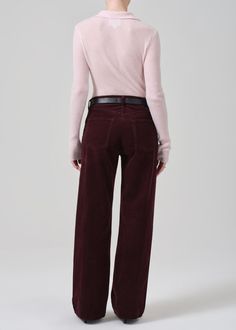 This trouser inspired silhouette is designed to sit high on the waist with a flattering, ultra-relaxed wide-leg. Style yours with a sleek bodysuit or a classic t-shirt and blazer. This fit is true to size. Looks Like: Deep, dark burgundyFeels Like: Smooth, soft midweight corduroy with slight stretch for all day comfort From our HUMANITY Collection Burgundy Pants Outfit Aesthetic, Chic High-waisted Corduroy Pants, Burgundy Clothes, High-waist Corduroy Bottoms With Buttons, Burgundy Courdoroy Pants, Fitted High-waisted Burgundy Pants, Burgundy Straight Leg Cotton Jeans, Wrap Clothing, Racing Jackets