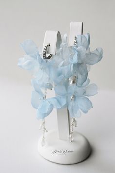 Boho Bridal Earrings Blue, Affordable Light Blue Flower Earrings For Gift, Light Blue Earrings Aesthetic, Aesthetic Blue Accessories, Affordable Blue Flower Charm Earrings, Dusty Blue Jewelry, Handmade Light Blue Jewelry For Party, Delicate 3d Flower Earrings For Parties, Delicate Handmade Flower Earrings For Party