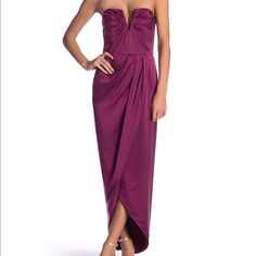 Fit: This Style Fits True To Size. - Split Neck - Strapless With No-Slip Strip - Concealed Back Zip With Hook-And-Eye Closure - Front Wired V Cutout - Solid Color - Gathered Pleats - Silk Construction - Interior Boning - Surplice Hem - Lined - Approx. 44" Shortest Length, 53" Longest Length (Size Xs) Shell: 100% Silk Gorgeous Evening Gown For A Wedding Or Other Formal Event Elegant Purple Strapless Dress For Date Night, Kim Dress, Yumi Kim, Silk Maxi, Silk Maxi Dress, Evening Gown, Strapless Dress Formal, Formal Event, One Shoulder Formal Dress