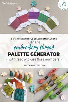 the embroidery thread palette generator with ready to use floss numbers and flowers on it