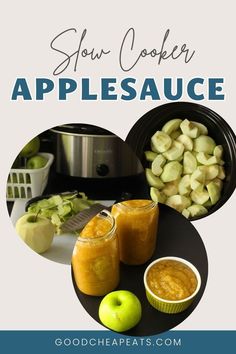 collage of apples in slow cooker, peeling apples, and cooked applesauce in jars. Crockpot Applesauce Recipe, Tips For Meal Prepping, Slow Cooker Applesauce, Crockpot Applesauce, Easy Meal Prep Lunches, Applesauce Recipe, Best Crockpot, Apple Sauce Recipes, Crockpot Recipe