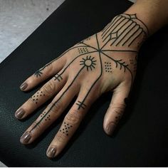 a person's hand with tattoos on it