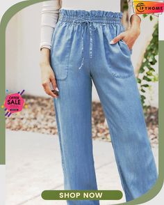 Casual Denim Plain Loose Casual Patch Pockets Pants Pocket Pants, Casual Denim, Elastic Band, Patch Pocket, Casual Pants, Elastic, Pants For Women, Pants