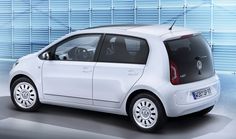 a small white car parked in front of a building