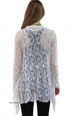 Maya Victorian Modern Vintage Lace Cardigan In Ivory Fall White Lace Top, Elegant Spring Crochet Lace, Crochet Lace Top For Layering, Elegant Fitted Lace Trim Cardigan, Elegant Fitted Cardigan With Lace Trim, Chic Fitted Lace Cardigan, Fitted Summer Cardigan With Lace Trim, Summer Fitted Cardigan With Lace Trim, White Lace Dress With Lace Trim For Fall