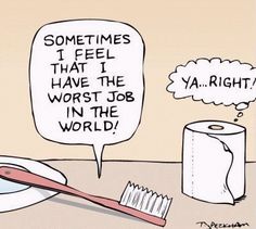 a cartoon with an image of a toothbrush and toilet paper on the table next to it