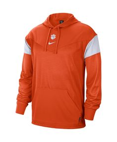 Proudly rep the Clemson Tigers in this Sideline Jersey pullover hoodie from Nike. It features striking team graphics, so everyone will see which school has your loyalty. This lightweight, mesh pullover is a great, cozy addition to your Clemson Tigers collection. Nike Collegiate Sports Hoodie, Nike Collegiate Hoodie For Sports, Nike Collegiate Hoodie For Fall, Nike White Hoodie For Sports Events, Nike Hoodie For Fall Fan Gear, White Nike Hoodie For Sports Events, Nike Team-colored Long Sleeve Hoodie, Nike Collegiate Hoodie For Sports Events, Sporty Nike Team-colored Hoodie