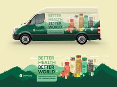 a green and white van with the words better health, better world written on it