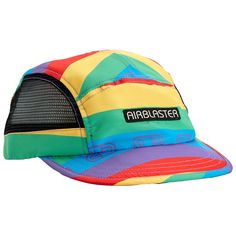 a multicolored hat with the word airblaster on it