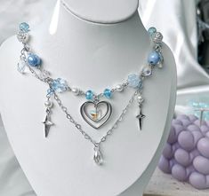 Material: Metal Adjustable Blue Heart Beaded Necklaces, Blue Heart Necklace With Heart Beads, Blue Heart-shaped Beaded Necklace Gift, Adjustable Blue Heart-shaped Beaded Necklace, Blue Heart-shaped Necklaces With Heart Beads, Blue Heart Necklace, Twinkle Star, Blue Heart, Buy Handmade