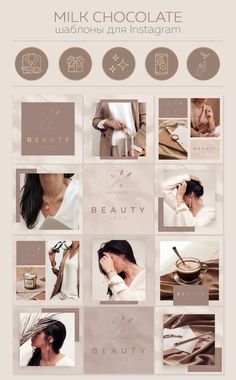 an advertisement for milk chocolate is shown in the middle of this poster, with images of women's hair and makeup