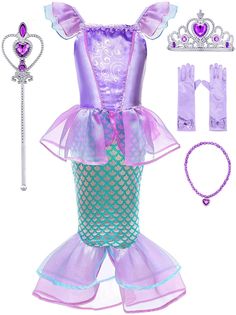 PRICES MAY VARY. Package Included: Girls Princess dress + Crown + Wand + Gloves + Necklace. Material: Polyester and cotton. Girls Princess costume dress is made from high-quality fabric,non-itchy,comfortable and soft,friendly to the child's skin. Princess Costume Dress For Girls: Cute and gorgeous grils Princess dress up costume dress,your little princess will love it. Kids Halloween Cosplay Costume: Girls Princess costume dress with rich accessories,little girl can dress up as a movie character Kids Princess Costume, Mermaid Dress For Girls, Mermaid Costume Kids, Princess Party Costume, Princess Ariel Dress, Girls Mermaid Costume, Mermaid Wig, Costume Birthday Party, Ariel Cosplay