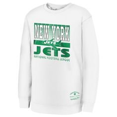 Channel the classic New York Jets style with this Retro Big Game Fleece Pullover Sweatshirt. This officially licensed sweatshirt features distressed graphics for a vintage look and feel that harkens back to classic Jets game day style.  A super-soft fleece lining provides an extra layer of warmth and comfort, making it perfect for moderate temperatures. Custom Jerseys, New York Jets, Big Game, White Sweatshirt, Full Zip Hoodie, Hoodie Jacket, Vintage Look, Game Day, Pullover Sweatshirt