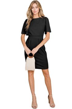 Perfectly created for an elegant style, this lovely sheath dress is perfect for important occasions; from business meetings to giving a speech at your friend's wedding. Made from a stretchy fabric, this dress presents a beautifully flutter short sleeves, boat neckline, and concealed back zipper for a classic effortless look. Just style it with a clutch and your favorite high heels. 95% Polyester, 5% Spandex Dress features boat neckline, flutter short sleeves, sheath silhouette, hidden back zippe Mormon Outfits, Giving A Speech, Spandex Dress, Just Style, Black Sheath Dress, Guest Dress, Business Meeting, Boat Neckline, Friend Wedding