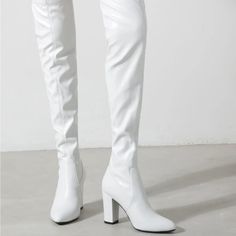 Women's Boots Over The Knee High Heel Stretch Super High Thigh High Boots Winter Fashion Boots White Size 9 New In Box 4.8 Positive Reviews Spring Tall Heeled Boots With Round Toe, White Wide Calf Heeled Boots For Winter, Spring Over-the-knee Heeled Boots, Winter White Wide Calf Heeled Boots, White Knee-high Heels For Winter, Tall Knee-high Heeled Boots For Spring, Spring Tall Faux Leather Heeled Boots, Spring Over-the-knee Boots, Winter White Knee-high Heels