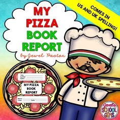 the cover of my pizza book report with an image of a person holding a plate