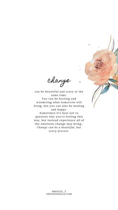 the back side of a white card with flowers on it and an inscription that reads change