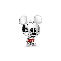 Collect one of your childhood icons with this hand-finished Disney Mickey Mouse charm from the Disney x Pandora Favorites series. Created in collaboration with Disney's in-house toy design team, the mouse's design is centered on his enlarged ears and head and smaller body that highlights his smiling face. The Mickey Mouse sterling silver charm features red and black hand-applied enamel details. Wear it with your favorite Disney x Pandora charms to create your own style adventure. Charms Disney, Disney Pandora, Charm Necklace Diy, Pandora Charms Disney, Disney Babies, Red Trousers, Disney Charms, Charms Pandora, Pandora Disney