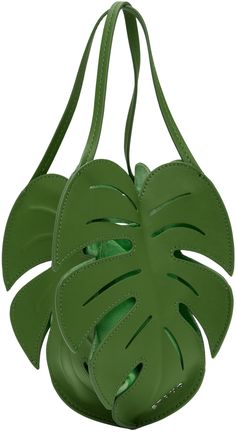 Sculptural grained leather shoulder bag in green. · Cutouts throughout · Twin fixed carry handles · Logo hardware at side · Embossed detailing at back face · Magnetic closure · Detachable suede pouch at interior · H8.5 x W5.75 x D3 Supplier color: Leaf Luxury Green Tote Bucket Bag, Luxury Green Tote Bag, Luxury Green Top Handle Bucket Bag, Luxury Green Bucket Bag For Daily Use, Luxury Green Pouch Shoulder Bag, Luxury Green Bucket Bag For Shopping, Green Leather Bag With Adjustable Strap, Green Top Handle Bag For Errands, Green Tote Bag With Detachable Handle