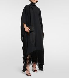 Mrs. Ross fringe-trimmed crêpe kaftan in black - Taller Marmo | Mytheresa Black Floor-length Kaftan For Festive Occasions, Taller Marmo Kaftan, Black Floor-length Evening Kaftan, Festive Maxi-length Black Kaftan, Chic Black V-neck Kaftan, Taller Marmo, Cotton Kaftan, Silk Kaftan, Women's Cover Up