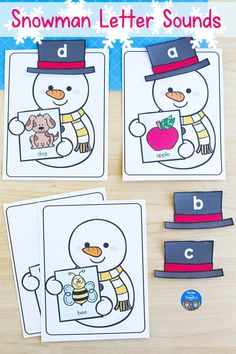 three snowman letter sounds for kids to practice their handwriting and number recognition with pictures