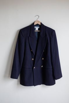 60's Navy style wool blazer with gold tone buttons and the most perfect straight line silhouette. Please reach out via connect@shophedda.com for more photos or information. Found items are final sale. Navy Wool Blazer, Fiona Coyne, School Blazer, School Dr, Navy Blazers, Line Silhouette, Dark Autumn, Navy Style, Straight Line