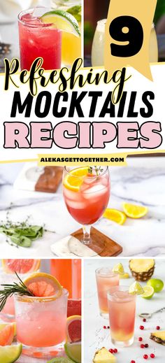 different types of cocktails with text overlay that reads 9 refreshing mocktails recipes