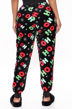 Available In Black/combo. Plush PJ Leggings Perfect For The Holidays! Wide Leg Pant Drawstring Waist Ho Ho Ho Print Full Stretch Disclaimer: Print Placement Will Vary Final Sale 100% Polyester Imported | Ho Ho Ho Plush PJ Joggers in Black size X-Large by Fashion Nova Pj Leggings, Fashion Dress Up Games, Lingerie Accessories, Wide Leg Pant, Print Placement, Ho Ho Ho, Womens Loungewear, Drawstring Pants, Lingerie Sleepwear