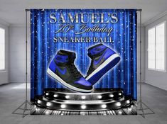 a blue and black high top sneaker birthday backdrop