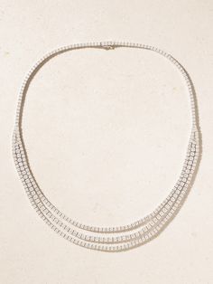 Anita Ko's 'Hepburn' necklace is inspired by the beautiful jewels worn by the iconic starlet throughout her illustrious acting career - this one feels like a pared-back version of the signature "Breakfast at Tiffany's" style. It's made from 18-karat white gold and hand-set with 17.80-karats of pavéd diamonds along the layered design. Anita Ko Jewelry, Gold Diamond Choker, Breakfast At Tiffany's, Anita Ko, Diamond Choker, Layered Design, Acting Career, Tiffany Style, Fine Jewellery Necklace