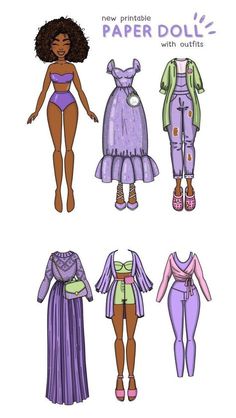 paper dolls with different outfits and clothes for each doll's body, from the front to