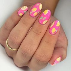 Neon Fruit Nails, Summer Nails With Fruits, Spring Fruit Nails, Passionfruit Nails, Pink Lemon Nails, Pink Fruit Nails, Strawberry Lemonade Nails, Fun Summer Nails 2024, Cute Fruit Nails