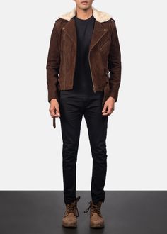 Embodying a fuse of rustic elements with contemporary style and detailing, this Furton Mocha Suede Biker Jacket is a true homage to the classics. An impressive mix of detailing that include a notch style collar that has a detachable fur, zipper cuffs, zippered front closure and waist belt, all set stylishly onto a suede finished goatskin leather in a deeply rich shade of mocha. Business Suede Leather Jacket For Fall, Designer Brown Biker Jacket For Fall, Business Leather Jacket With Belt, Fitted Leather Jacket With Belt Loops For Fall, Leather Belted Biker Jacket For Fall, Belted Leather Biker Jacket For Fall, Designer Fitted Leather Jacket With Belt Loops, Designer Belted Leather Jacket For Fall, Casual Fitted Belted Leather Jacket