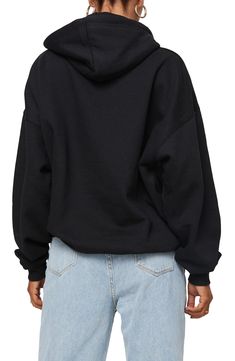 A slouchy, oversized fit lets you enter full relaxation mode the minute you slip on this cozy hoodie. Drawstring hood   Ribbed cuffs and hem   52% recycled polyester, 48% organic cotton   Machine wash, line dry   Imported Black Big Hoodies Outfit, Oversized Black French Terry Hoodie, Comfy Black Hoodie For Streetwear, Comfy Oversized Black Sweatshirt, Trendy Oversized Sweats With Drawstring Hood, Trendy Relaxed Fit Hoodie With Ribbed Cuffs, Comfy Black Relaxed Fit Hoodie, Trendy Relaxed Fit Sweatshirt With Adjustable Hood, Black Relaxed Fit Cozy Hoodie