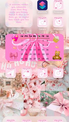 the calendar is displayed with pink ribbons and bows on it's side, as well as