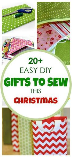 christmas gift bags with the words 20 easy diy gifts to sew this christmas