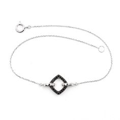 This #black #diamond #bracelet is the perfect match for our black diamond pendant. (P5209)  18 brilliant cut, black diamonds, totalling 0.08cttw, are set in 14k #whitegold in a beautiful square sharpe. Dainty and on trend, this bracelet is a must have. #Adiamor Elegant Black Diamond Bracelet As A Gift, Formal Diamond Bracelet With Black Diamonds, Luxury Bracelets With Black Diamonds As Gifts, Black Diamond Bracelet Jewelry, Luxury Black Diamond Bracelets As Gift, Minimalist Black Diamond Jewelry For Formal Occasions, Luxury Diamond Bracelets With Black Diamonds As Gift, Elegant Silver Bracelets With Diamond Eyes, Elegant Black Diamond Bracelet Gift