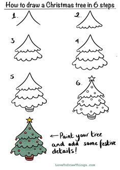 how to draw a christmas tree in 6 steps step by step drawing instructions for kids