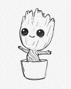 a drawing of a baby groote in a pot