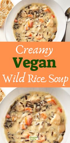 creamy vegan wild rice soup with carrots and mushrooms