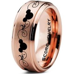 Mickey Mouse Ring 14K Rose Gold Tungsten Disney Ring Custom made to order:  Ships in 1 - 2 weeks! We can create any ring design, logo, symbol, text, font, and matching couple sets. WE STRONGLY RECOMMEND THAT YOU GET YOUR FINGER PROFESSIONALLY MEASURED BEFORE PLACING YOUR ORDER.   Need help figuring out your ring size?  Visit http://www.findmyringsize.com CUSTOM ORDERS (CUSTOM ENGRAVING) ARE FINAL SALE AND DO NOT QUALIFY FOR RETURNS OR EXCHANGES. A fantastic, elegant, and Disney Ring, Mickey Mouse Ring, Mouse Ring, Disney Rings, Mickey Mouse Design, Disney Purse, Rose Gold Tungsten, Disney Clothes, Bra Hacks