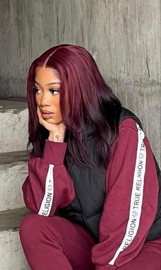 Blk Hairstyles, Red Hair Inspo, Creative Hair Color, Black Piano, Dark Red Hair, Black Hair With Highlights, Front Hair Styles