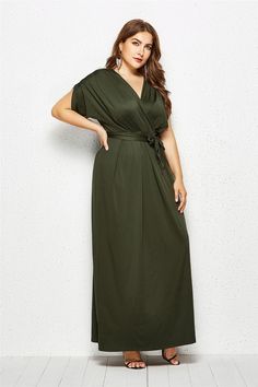 Fabric:71%-80% Polyester & 10%-29% Spandex, soft, lightweight, breathable, and comfortable to wear.Feature:Plus size, short sleeve, v neck, solid color, ruched, high waist, floor-length, maxi dress with belt. Solid V-neck Dress With Tie Waist, V-neck Maxi Dress With Tie Waist, Solid Maxi Dress With Tie Waist And Short Sleeves, Solid Short Sleeve V-neck Summer Dress, Stretch Summer V-neck Dress In Solid Color, Casual V-neck Midi Dress With Tie Waist, Solid Color Surplice Neckline V-neck Summer Dress, Casual V-neck Dress With Tie Waist And Short Sleeves, Plain Stretch V-neck Dress