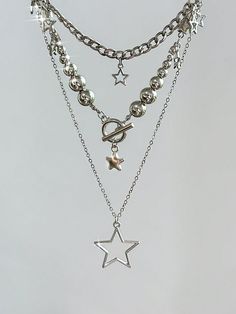 Silver  Collar  Zinc Alloy   Embellished   Women's Fashion Jewelry Star Jewelry Silver, Silver Star Charm, Silver Star Jewelry, Cool Silver Jewelry, Cute Silver Jewelry, Silver Clothes, Star Items, Space Accessories, Star Necklaces