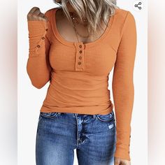 New With Tags Kissfix By Amazon Long Sleeve Henley Button Down Ribbed Knit Shirt. Cute Button Accents On Sleeves, Sexy Neckline Design. Casual Long Sleeve Shirts, Womens Long Sleeve Shirts, Knitted Tshirt, Henley Shirts, Knit Shirt, Sleeves Pattern, Womens Fall, Casual Fall, Shirt Sleeves