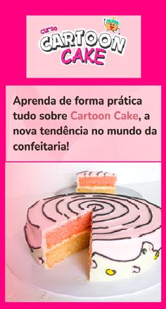 a cake with pink frosting and an image of a spiral design on the side