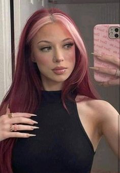 Lavender Hair Dye Underneath, Hair Color Ideas 2023 Trends Long Hair, Fun But Subtle Hair Color, Dark Colorful Hair Ideas, Red Hair With Light Red Front Pieces, Strawberry Blonde Black Hair, Cute Hair Colors 2023, 2023 Wavy Hair Trends For Women, Maroon Hair Pink Money Piece